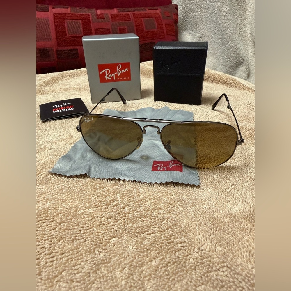 FOLDING Ray-Ban Black Polarized Aviator  Sunglasses